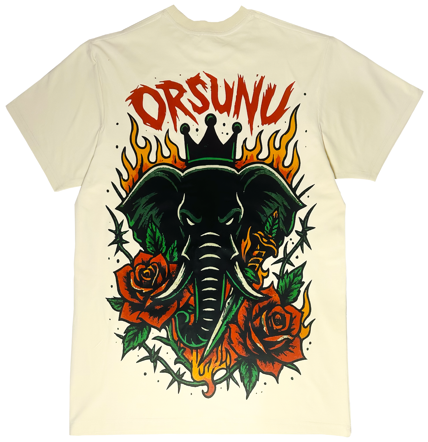 Beige orsunu t-shirt with an elephant and floral design
