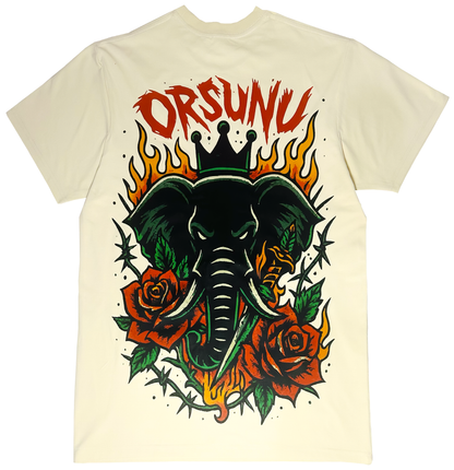 Beige orsunu t-shirt with an elephant and floral design